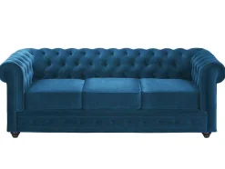 Driezitsbank Chesterfield Fluweel - Eend Blauw
