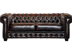 Driezitsbank Chesterfield Brenton 100% Buffelleer - Bruin Tinten