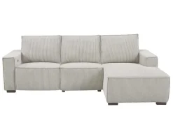 Driezitsbank En Elektrische Relaxfauteuil In Beige Ribfluweel Amelio