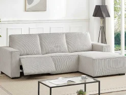 Driezitsbank En Elektrische Relaxfauteuil In Beige Ribfluweel Amelio