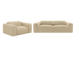 Driezitsbank En Fauteuil Van Beige Stof Met Textuur Pogni Van Maison Cephy