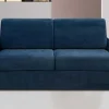 Driezits-Expressbedbank Van Fluweel Calife - Nachtblauw - Slaapruimte 140 Cm - Matras 14 Cm
