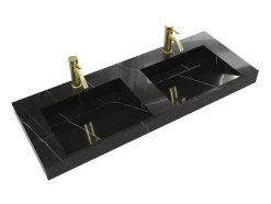 Dubbele Hangwasbak In Solid Surface Met De Look Van Zwart Marmer - L120,2 X B45,2 X H8 Cm - Takotna