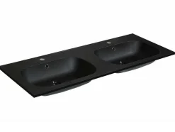 Dubbele Inbouwwastafel In Hars Met Steenlook - Zwart - L120 X B46 Cm - Atiwa