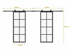 Dubbele Schuifdeur H205 X B83 Cm - Aluminium En Mat Gehard Glas - Wilden