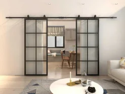 Dubbele Schuifdeur H205 X B83 Cm - Aluminium En Mat Gehard Glas - Wilden
