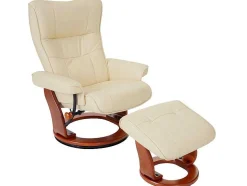 Edmonton Fauteuil Met Kruk, Creme, Honingkleurig