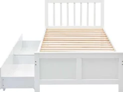 Eenpersoonsbed 90X200Cm In Massief Hout Met 2 Laden - Wit