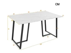 Eettafel 140X80 Cm - Metalen Structuur - Marmerpatroon Fineer - Wit & Zwart