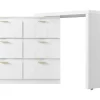 Eigentijdse Scandinavische Draaibare Kaptafel Met 6 Lades - Versierd Met Bloemmotief - Wit