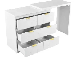 Eigentijdse Scandinavische Draaibare Kaptafel Met 6 Lades - Versierd Met Bloemmotief - Wit