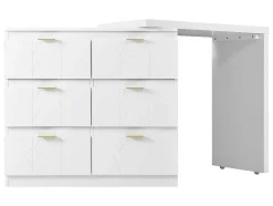 Eigentijdse Scandinavische Draaibare Kaptafel Met 6 Lades - Versierd Met Bloemmotief - Wit