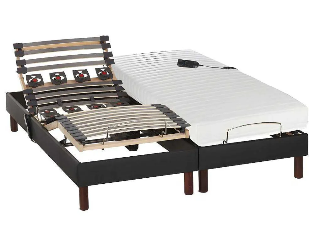 Elektrisch Bed Bedbodem En Matras Met Latex Instap En Antracieten Stof Uranus Van Dreamea - 2X80X200 Cm