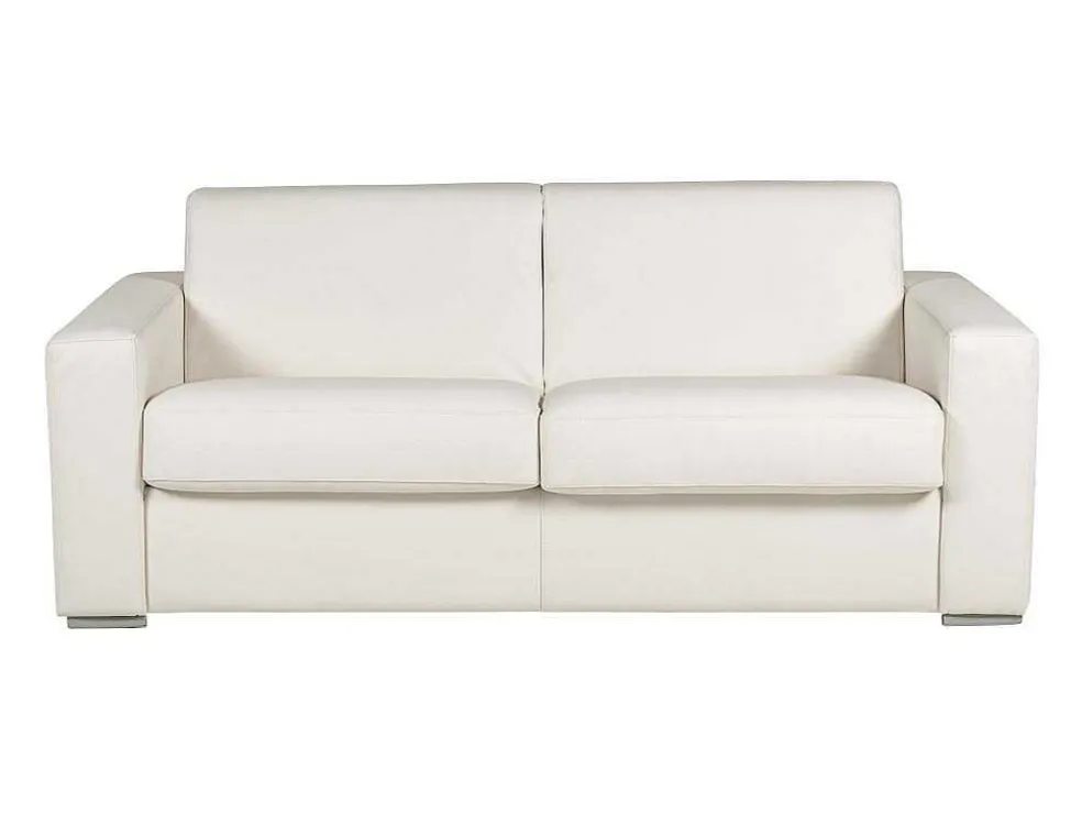 Express-Driezitsslaapbank Van 100% Wit Buffelleer, Matras 22 Cm Delectea Ii