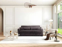 Express-Driezitsslaapbank Van Bruin Ribfluweel - Bed 140 Cm - Matras 18 Cm - Mondovi