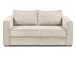 Express-Vierzitsslaapbank Van Beige Ribfluweel - Bed Met Brede Latten 160 Cm - Matras 22 Cm Loreto