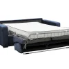 Express-Vierzitsslaapbank Van Blauw Ribfluweel - Bed 160 Cm - Matras 18 Cm - Mondovi