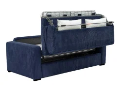 Express-Vierzitsslaapbank Van Blauw Ribfluweel - Bed 160 Cm - Matras 18 Cm - Mondovi