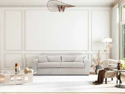 Express-Vierzitsslaapbank Van Beige Ribfluweel - Bed Met Brede Latten 160 Cm - Matras 18 Cm - Mondovi