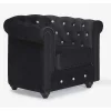Fauteuil Chesterfield - Fluweel - Zwart Met Kristallen Knopen