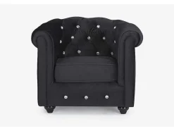 Fauteuil Chesterfield - Fluweel - Zwart Met Kristallen Knopen
