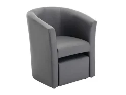 Fauteuil Met Holle Rugleuning En Poef In Grijs Kunstleer Jovana