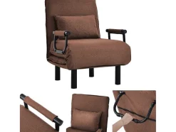 Fauteuil Met Kussen En Verstelbare Rugleuning - Om Te Bouwen Tot Fauteuil - Linnen Stof - Bruin