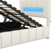 Fluwelen Opbergbed Met Led En Lattenbodem - 140X200Cm - Beige