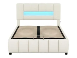 Fluwelen Opbergbed Met Led En Lattenbodem - 140X200Cm - Beige