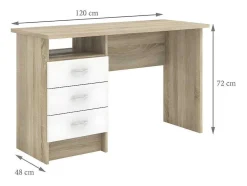 Fula Bureau 3 Lades Eiken Structuur Decor En Wit.