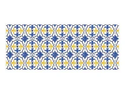 Gangtapijt Van Vinyl Met Cementtegeleffect - 66 X 160 Cm - Blauw En Geel - Florili