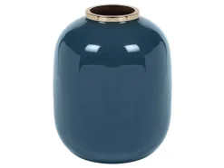 Geemailleerde Metalen Vaas - D. 29 X H. 36 Cm - Messing Afwerking - Groenblauw - Klaudia