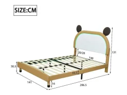 Gestoffeerd Bed Met Verstelbaar Hoofdbord 140 X 200 Cm - Led'S - Pu Leer - Geel + Bruin