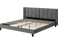Gestoffeerd Bed 160X200Cm In Fluweel Met Lattenbodem - Grijs