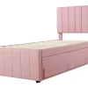 Gestoffeerd Linnen Bed 90X200Cm - Met Onderschuifbed Op Wielen En 3 Lades - Roze