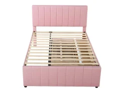 Gestoffeerd Linnen Bed 140X200Cm - Met Onderschuifbed Op Wielen En 3 Lades - Roze