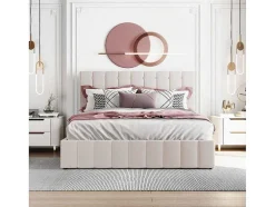 Gestoffeerd Opbergbed - 140X200Cm - Stof Fluweel - Beige