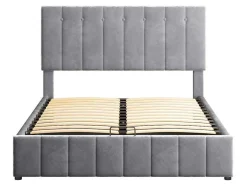 Gestoffeerd Opbergbed - 140X200Cm - Fluwelen Stof - Grijs