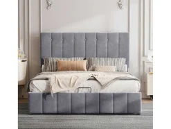 Gestoffeerd Opbergbed - 140X200Cm - Fluwelen Stof - Grijs