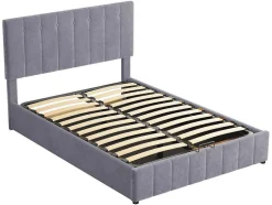 Gestoffeerd Opbergbed - 140X200Cm - Fluwelen Stof - Grijs