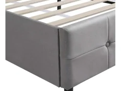 Gestoffeerd Opbergbed - 140X200Cm - Fluwelen Stof - Verstelbaar Hoofdeinde Met Blokpatroon - Grijs