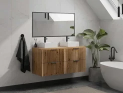 Gestreept Hangend Meubel Onder Wastafel Met Plank - Licht Naturel - L120 Cm - Zevara