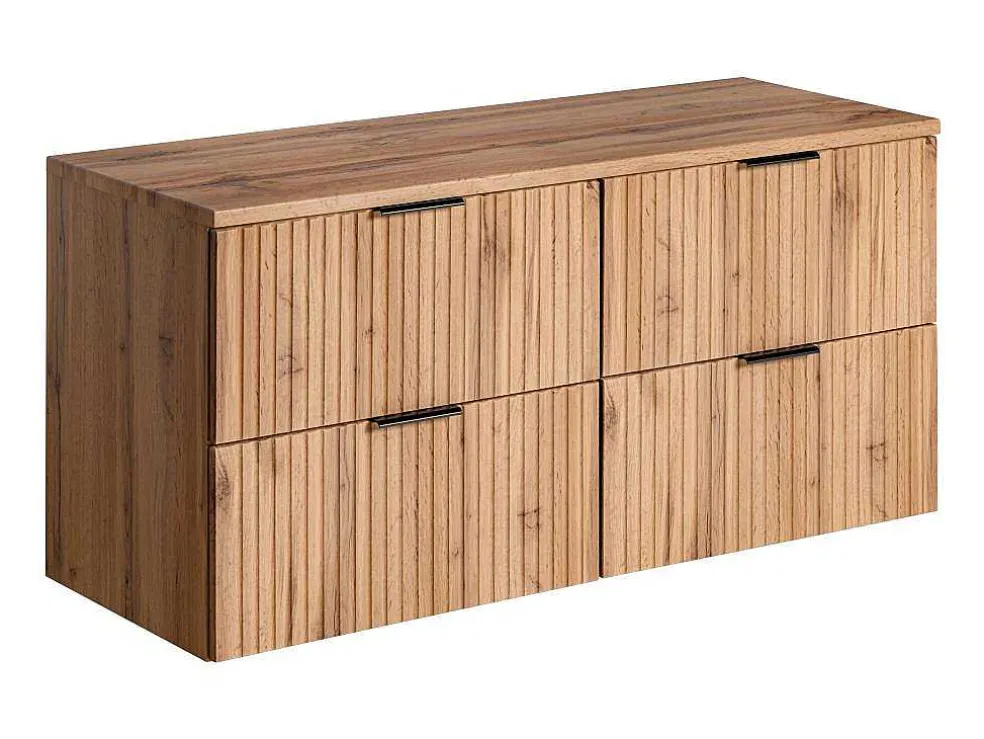 Gestreept Hangend Meubel Onder Wastafel Met Plank - Licht Naturel - L120 Cm - Zevara
