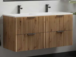 Gestreept Hangmeubel Voor Badkamer Met Inbouwwastafel - Licht Naturel - 120 Cm - Zevara