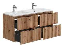 Gestreept Hangmeubel Voor Badkamer Met Inbouwwastafel - Licht Naturel - 120 Cm - Zevara