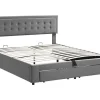 Gewatteerd Opbergbed 160X200Cm In Fluweel Met Lade + Lattenbodem - Grijs (Zonder Matras)