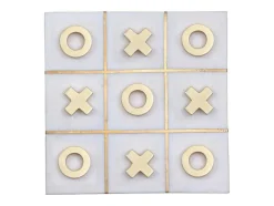 Gezelschapsspel - Boter-Kaas-En-Eieren - Marmer En Messing En Wit - L20,5 X H2,5 X D20,5 Cm - Tactoe