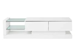 Glanzend Tv-Meubel Met 2 Deuren En 2 Glazen Planken - Spaanplaat - Led'S - Wit