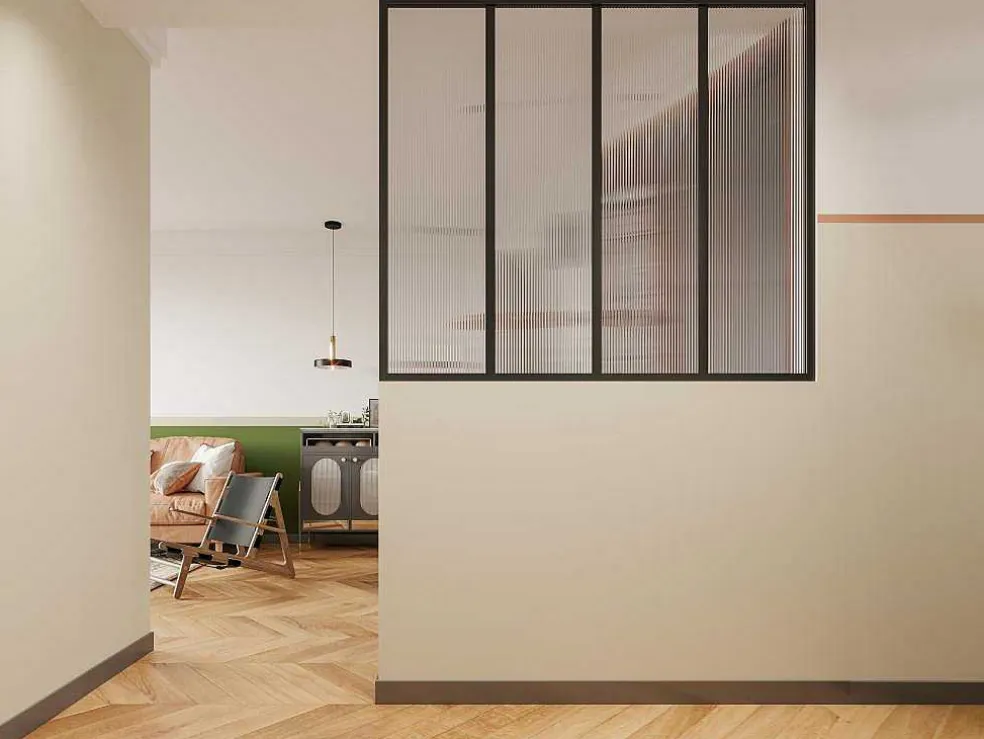 Glazen Designbinnenraam Van Gepoederlakt Aluminium En Gehard Textuurglas 120 X 105 Cm Zwart Vietra