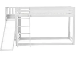 Grenen Stapelbed Met Plank En Glijbaan + Lattenbodem - 90X200Cm - Wit